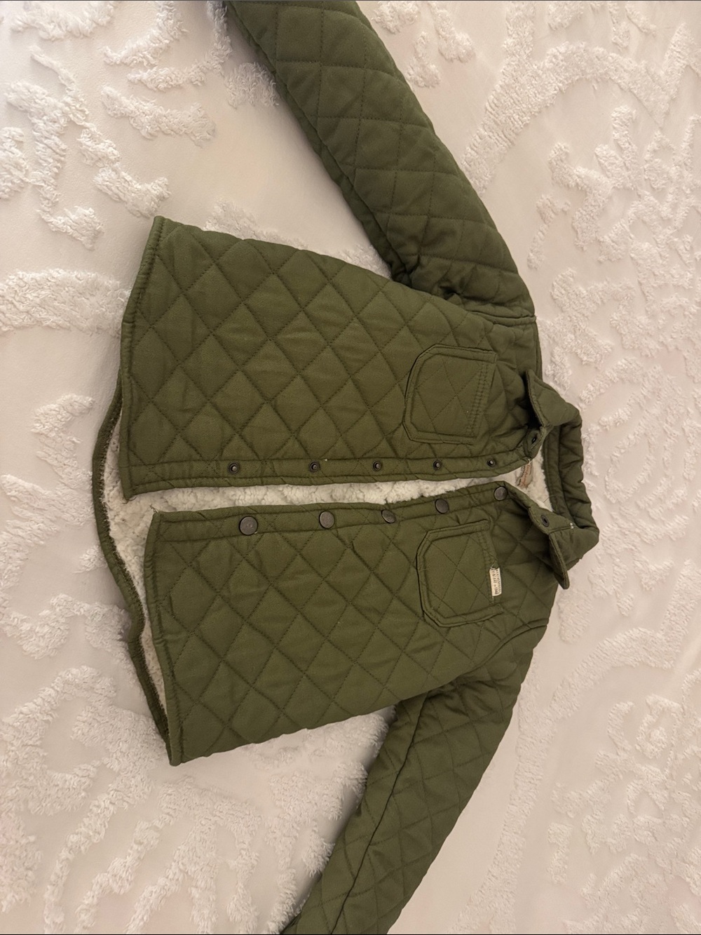 Weatherproof Olive Green Quilted Pea Coat with Sherpa Trim